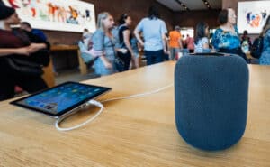 Apple Music på iPad med en Apple HomePod som afspiller